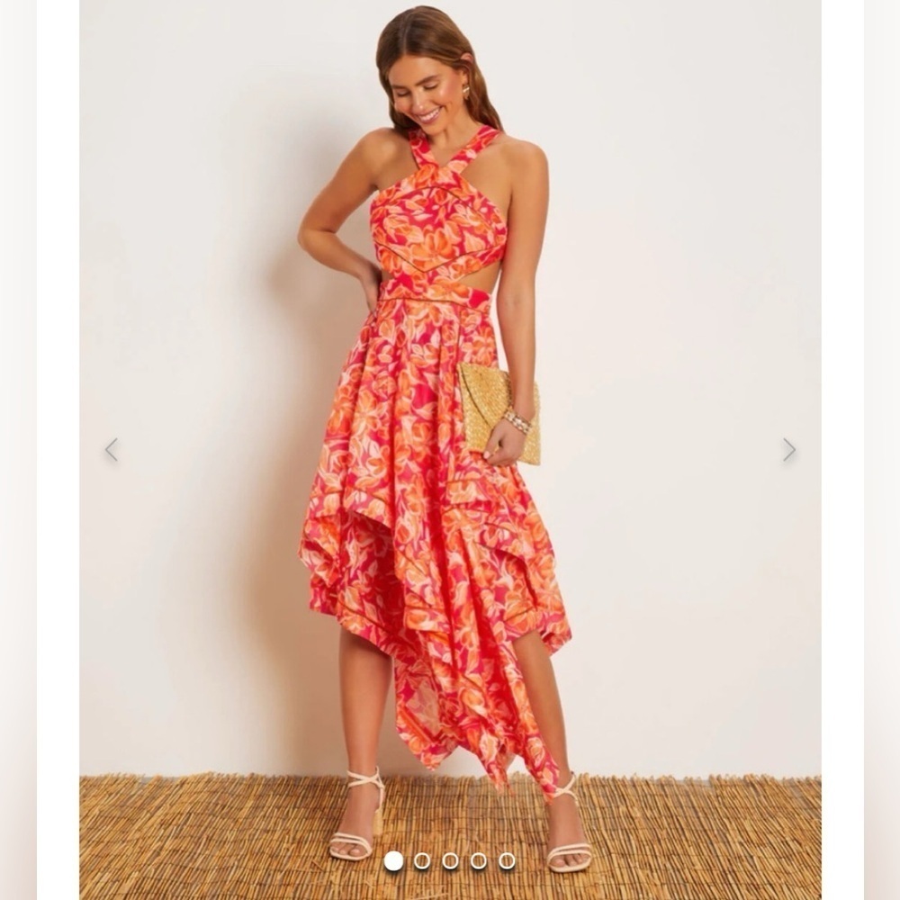 Vici asymmetrical cut out floral maxi dress